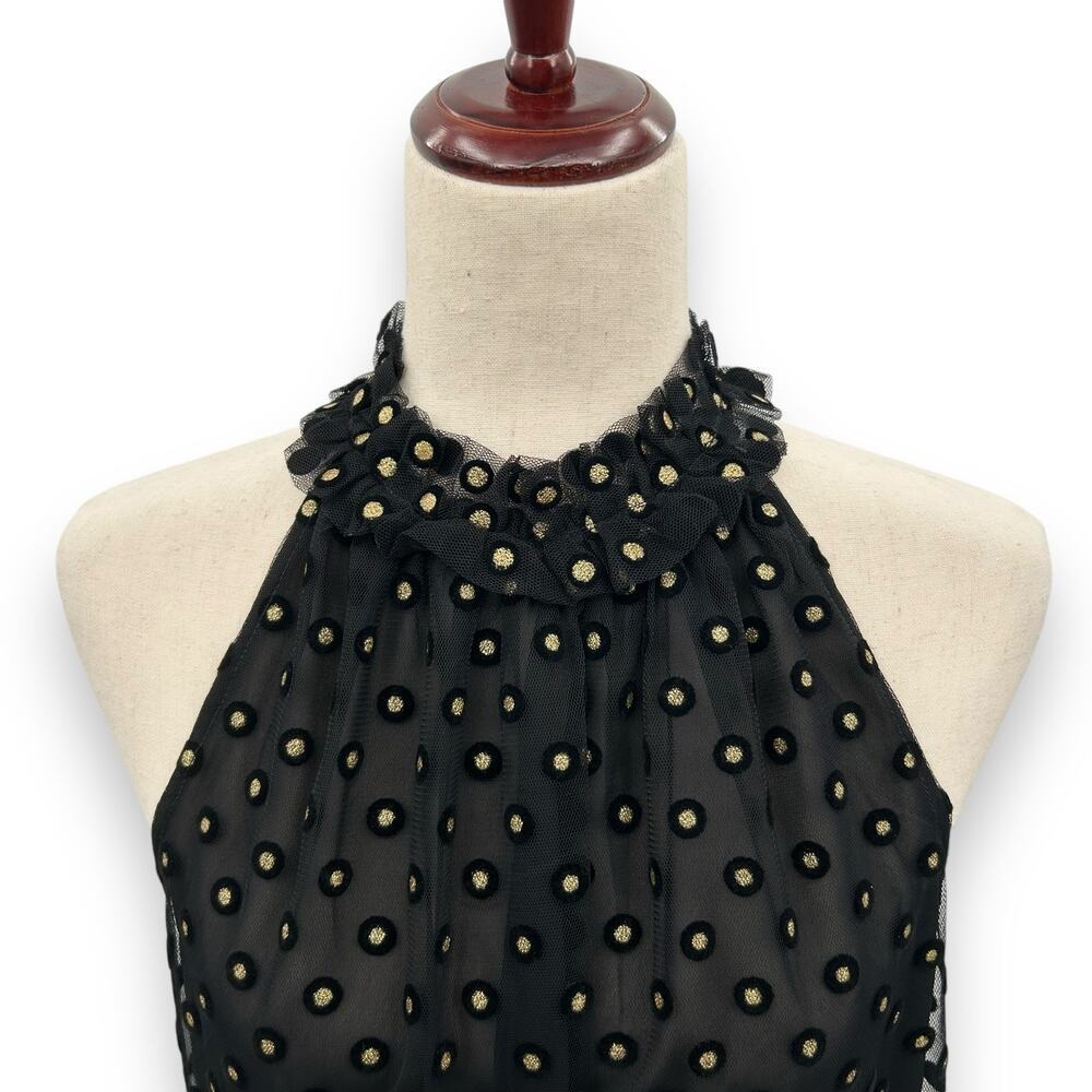 LOFT Black & Gold Polka Dot Velvet Detail Sleeveless Blouse | Size Small | NWT - Picture 5 of 13
